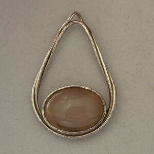 RL 925 Sterling Silver Rose Quartz Pink Stone Statement Necklace Pendant